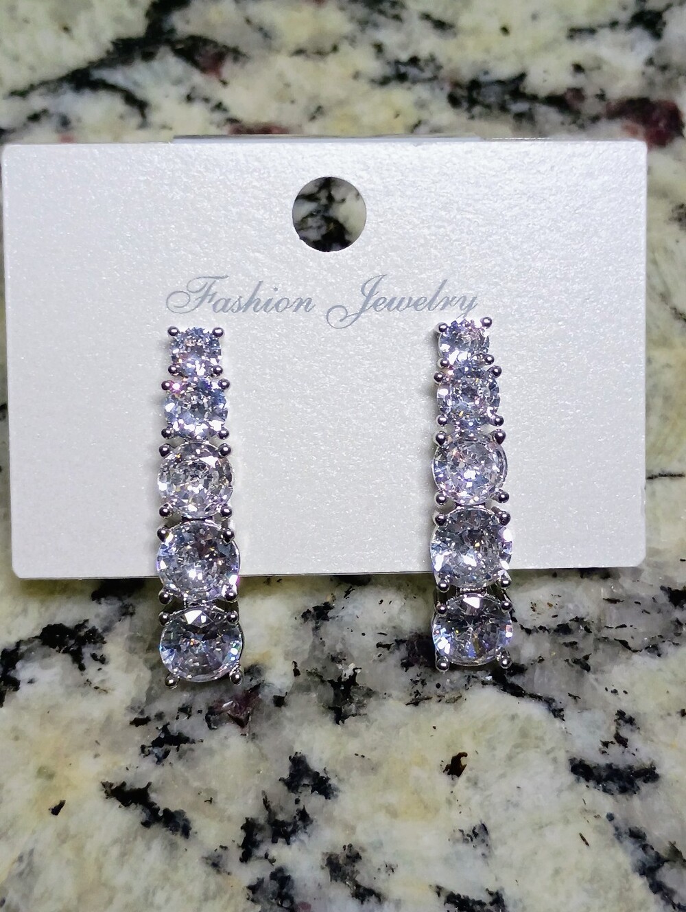 New Fashion Jewelry Silver-Tone Linear Clear Crystal Drop Earrings